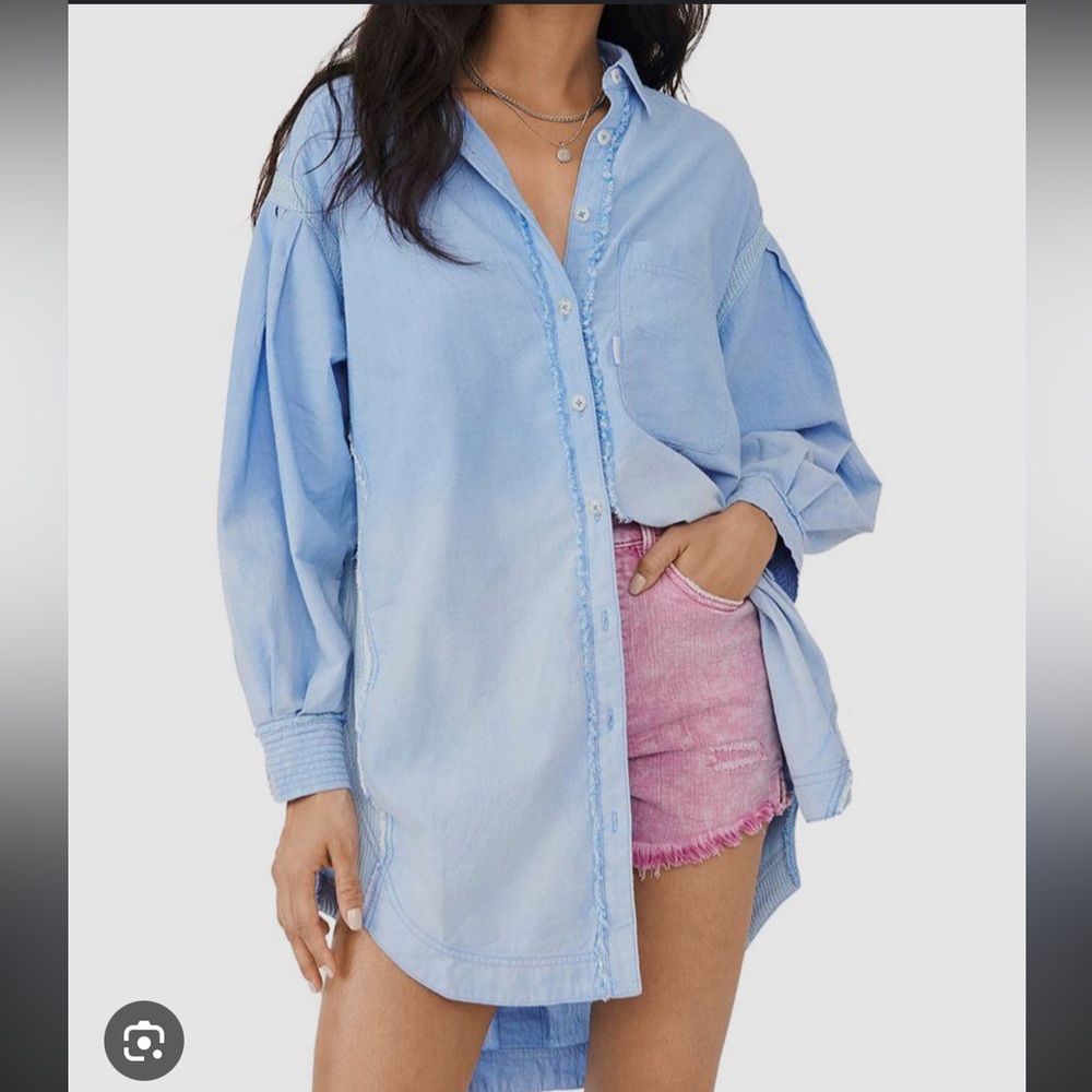 Free People / We the Free Blue Cool & Clean Oversized Tunic Shirt Size S